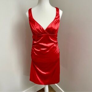 Vintage Y2K B. Smart Satin Ruched Babydoll Bodycon Mini Dress Red Size Medium